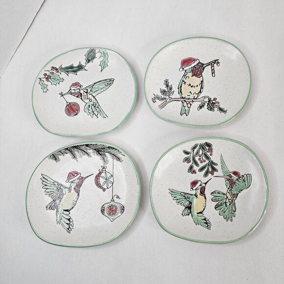 Eli + Ana Holiday Hummingbird 6 Inch Appy Plate Appetizer Ceramic Lot of 4 - Picture 1 of 11